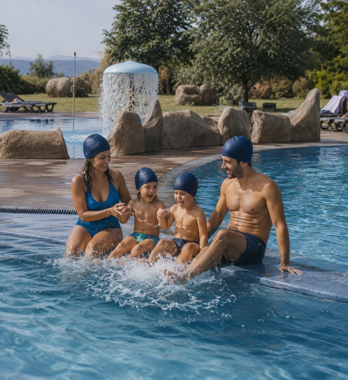Família com crianças a brincar na piscina do Aquadome